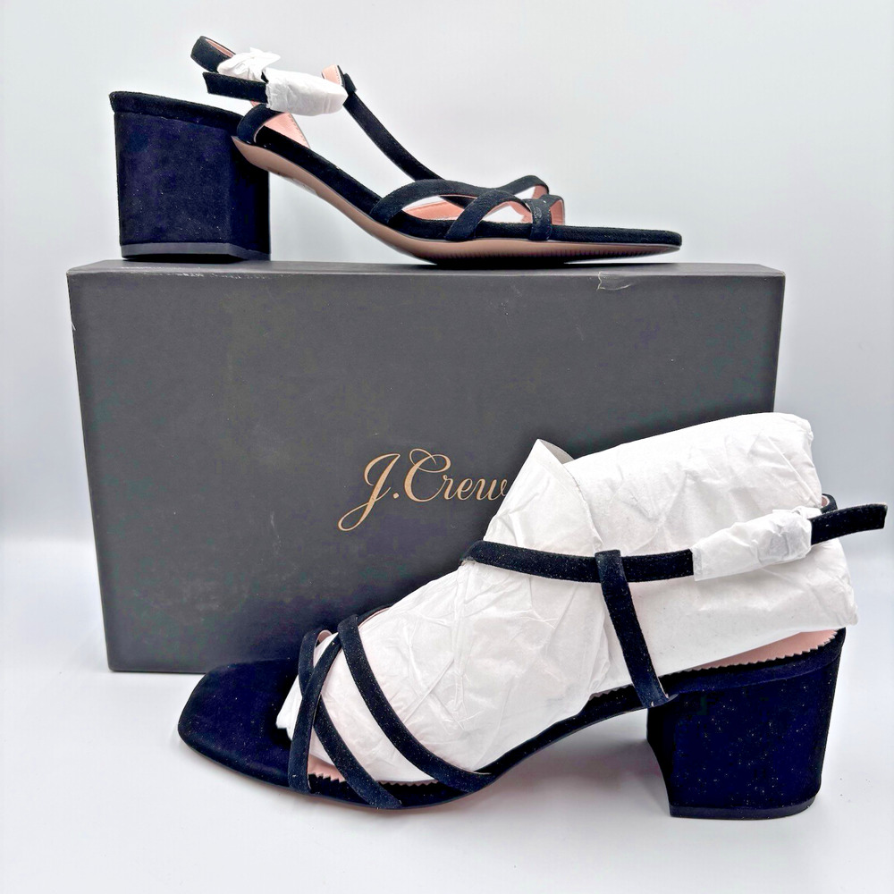 NEW J.Crew Womens Black Suede Odette Strappy Sandals Size 9.5 AN890 Heels Box